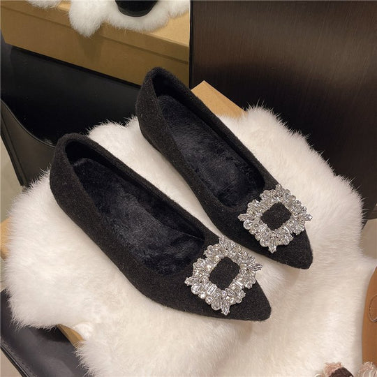 Damen elegante Spitzen-Ballerinas mit Kristallakzenten R&B