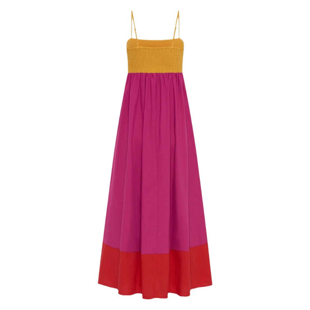 Damen Maxikleid mit farbenfrohem Blockdesign und verstellbaren Spaghettiträgern R&B