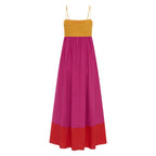 Damen Maxikleid mit farbenfrohem Blockdesign und verstellbaren Spaghettiträgern EB
