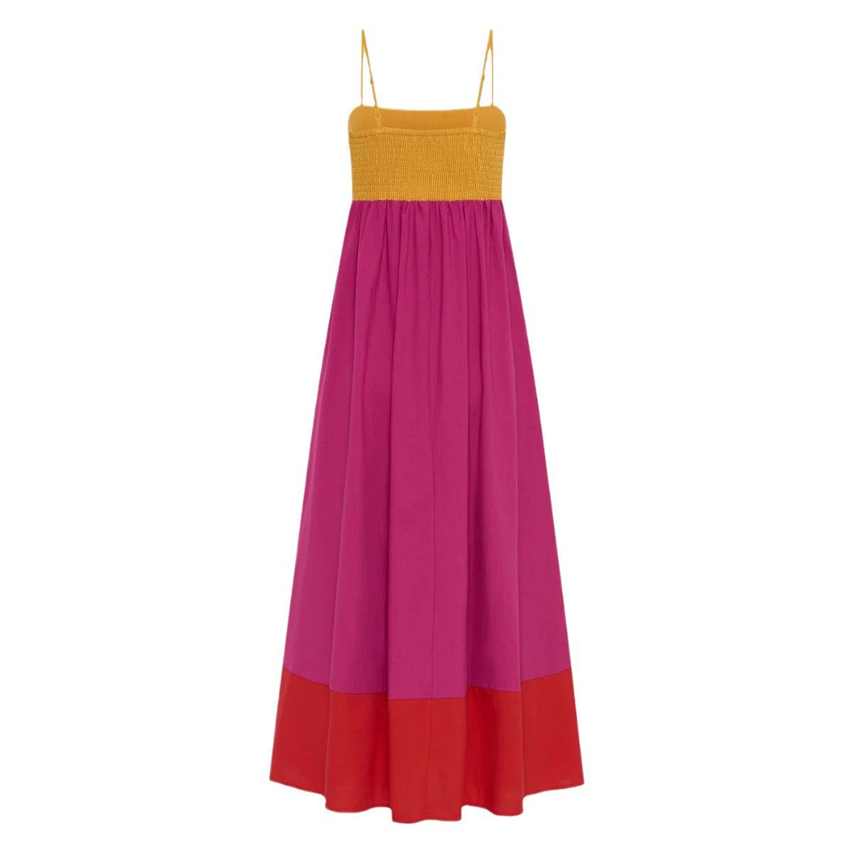 Damen Maxikleid mit farbenfrohem Blockdesign und verstellbaren Spaghettiträgern EB