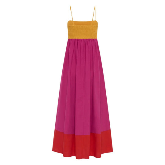 Damen Maxikleid mit farbenfrohem Blockdesign und verstellbaren Spaghettiträgern R&B