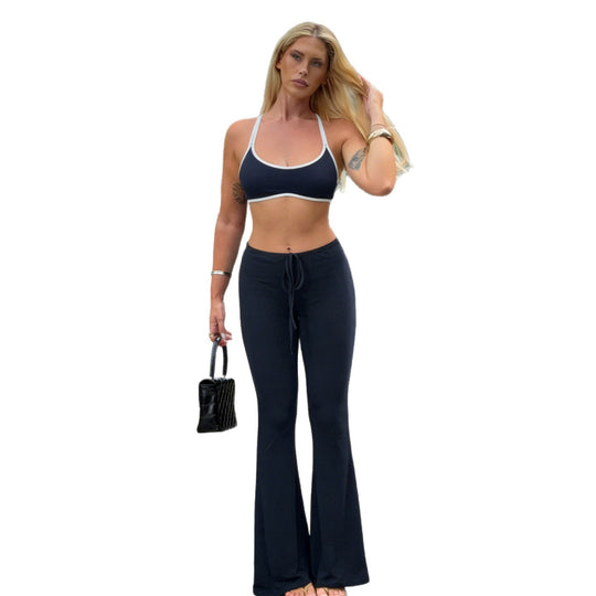 Damen Flared Pants und Bralette Set R&B