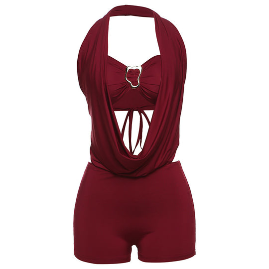 Damen Eleganter Badeanzug mit tiefem V-Ausschnitt und Wickeldetails R&B