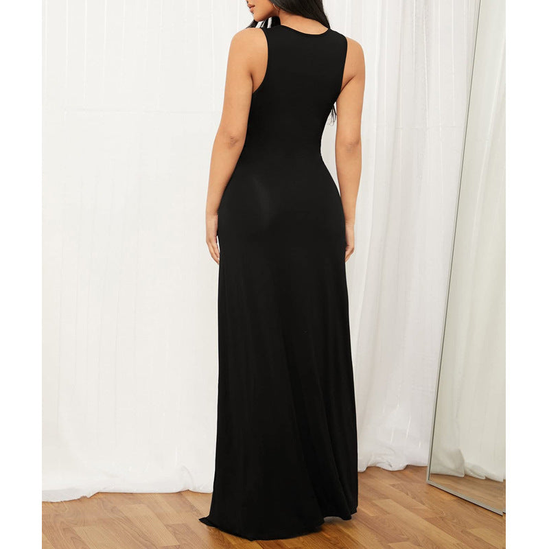 Damen Elegantes Maxikleid mit tiefem V-Ausschnitt und seitlichen Schlitzen R&B