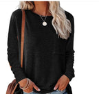 Damen lässiges Langarmshirt mit Taschen und Rundhalsausschnitt R&B