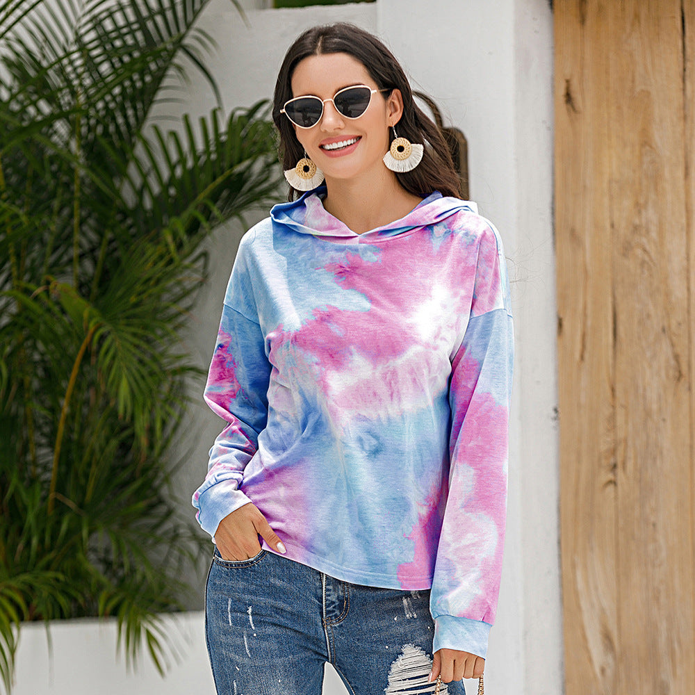 Damen lässiger Kapuzenpullover mit modernem Tie-Dye-Design R&B