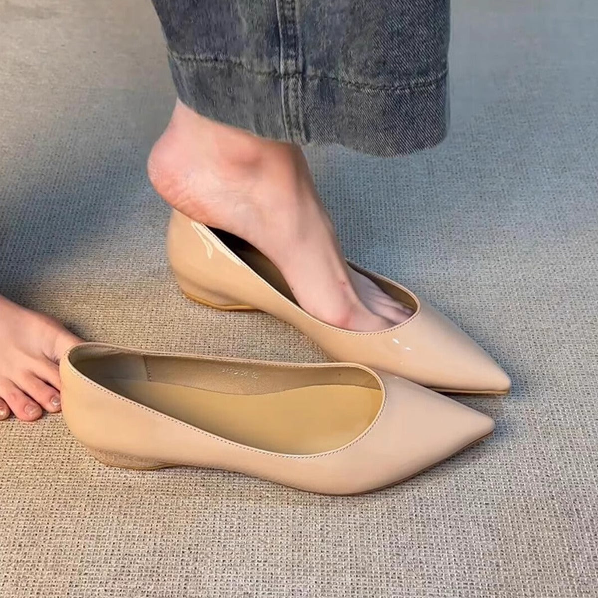 Damen spitze Ballerinas mit elegantem Glanz und verziertem Rand R&B