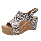 Damen Wedge-Sandaletten mit leopardem Muster und modischem Korkelement R&B