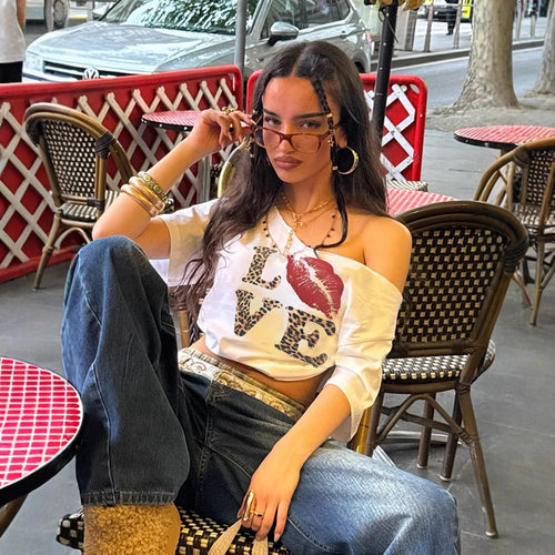 Damen Modisches T-Shirt mit kreativem Grafikdruck R&B