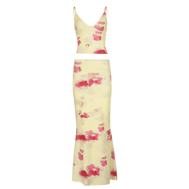 Damen Elegantes Blumenkleid mit schmaler Silhouette und Spaghetti-Trägern R&B