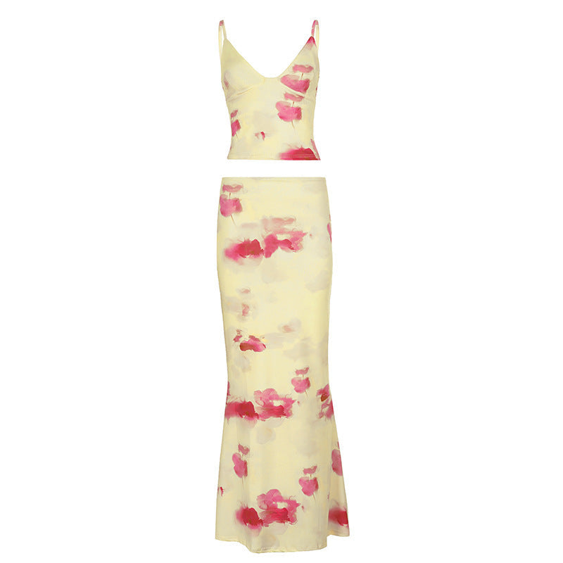 Damen Elegantes Blumenkleid mit schmaler Silhouette und Spaghetti-Trägern R&B