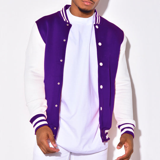 Herren sportliche Collegejacke mit kontrastierenden Ärmeln und Druckknöpfen R&B