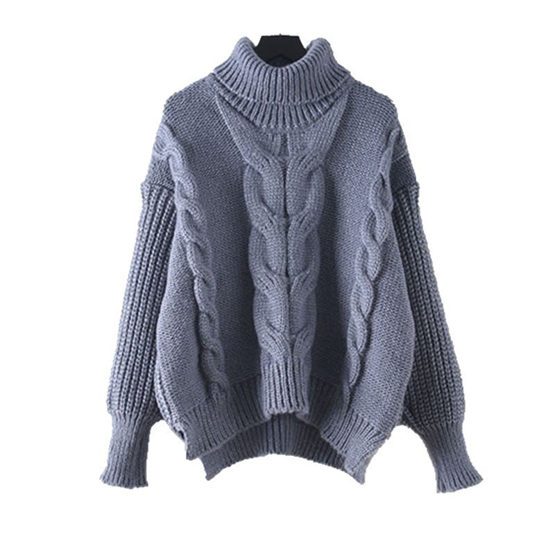 Damen Grobstrickpullover mit hohem Rollkragen und modernem Zopfmuster R&B