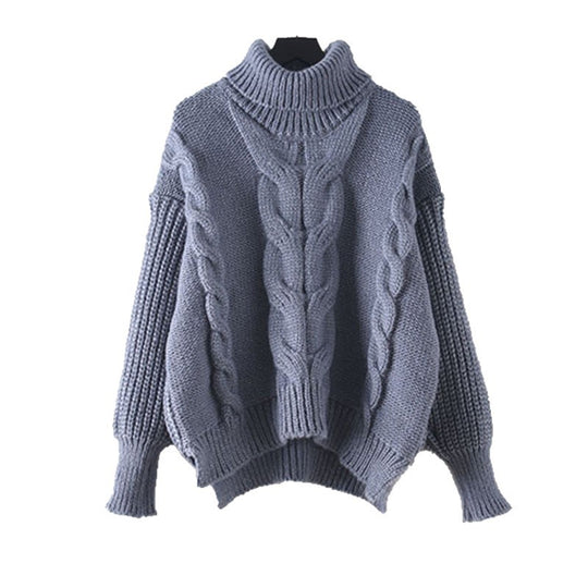 Damen Grobstrickpullover mit hohem Rollkragen und modernem Zopfmuster R&B