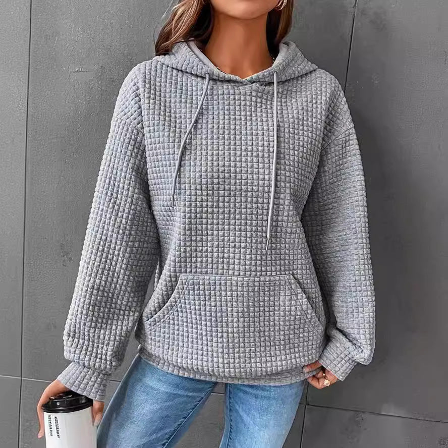 Damen Waffelstruktur Hoodie mit Kängurutasche und lässigem Schnitt R&B