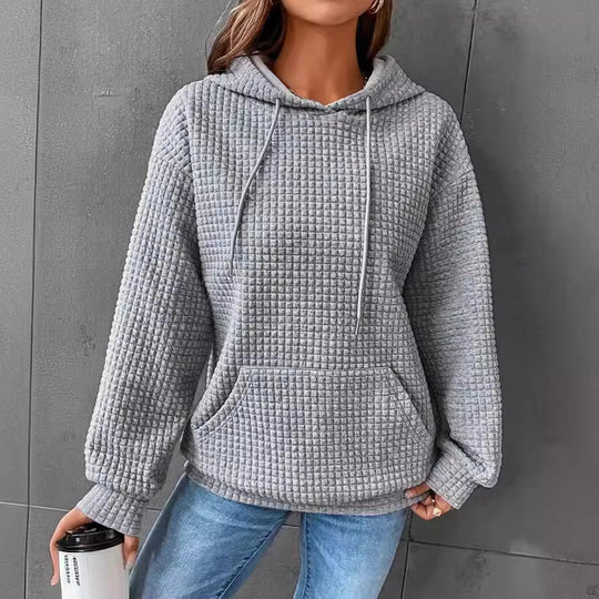 Damen Waffelstruktur Hoodie mit Kängurutasche und lässigem Schnitt R&B