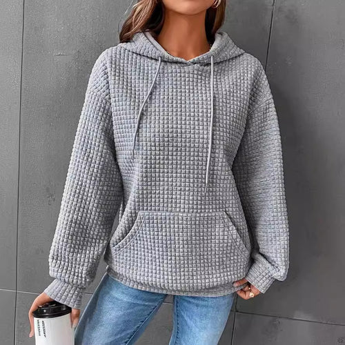 Damen Waffelstruktur Hoodie mit Kängurutasche und lässigem Schnitt R&B
