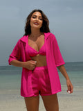 Damen lässiges Strand-Outfit mit offener Robe und Shorts R&B