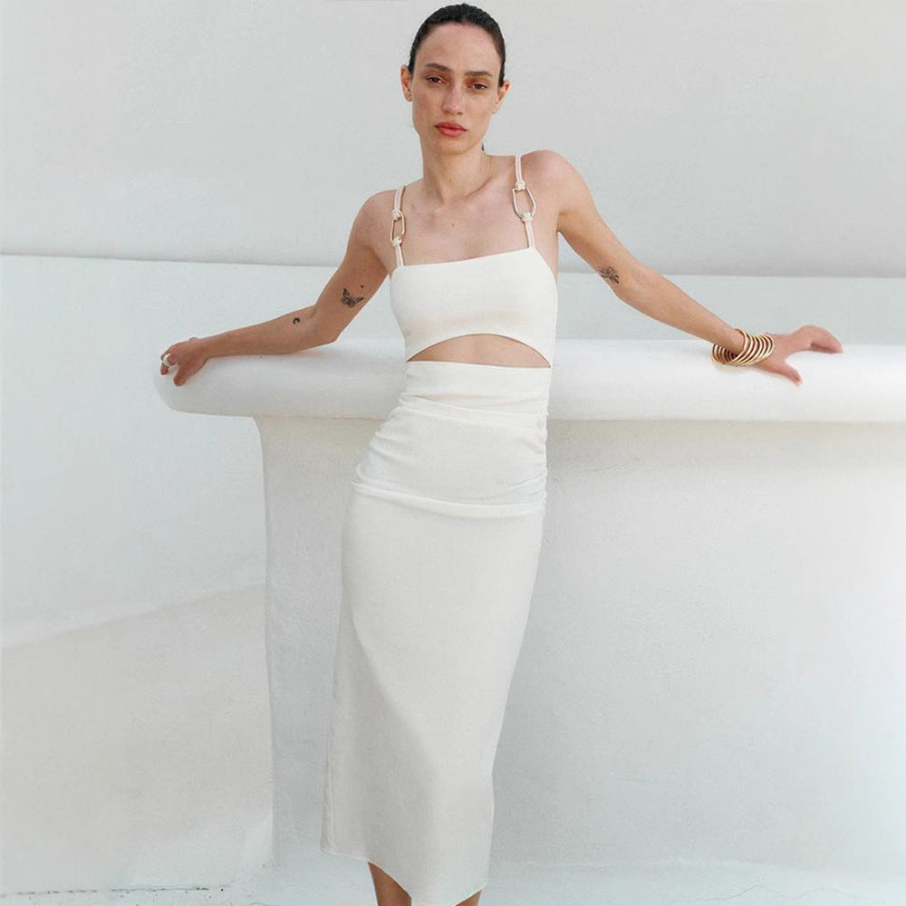 Damen figurbetontes Cut-Out Kleid mit schmalen Trägern und tailliertem Schnitt R&B