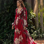 R&B | Damen Maxikleid Fließendes V-Ausschnitt