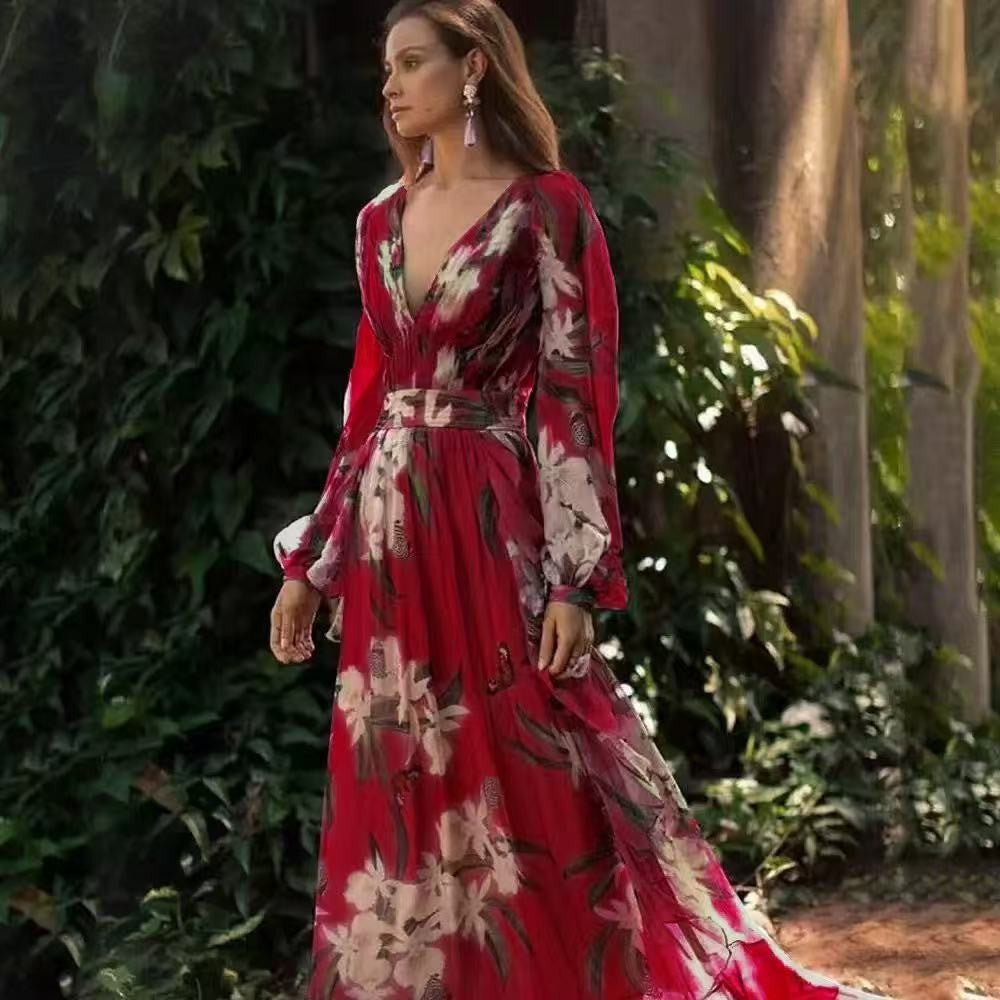 R&B | Damen Maxikleid Fließendes V-Ausschnitt