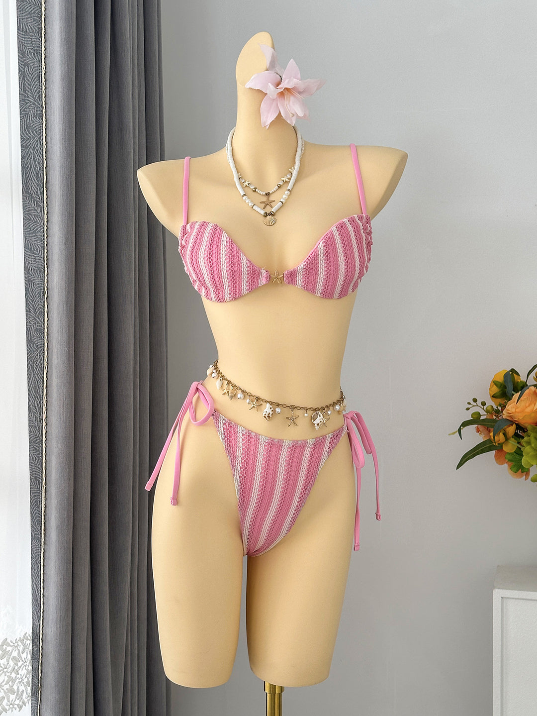 Damen Triangel-Bikini mit verspieltem Bindungsdesign R&B