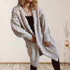 Damen Grobstrickjacke mit voluminösen Ärmeln und strukturiertem Design R&B