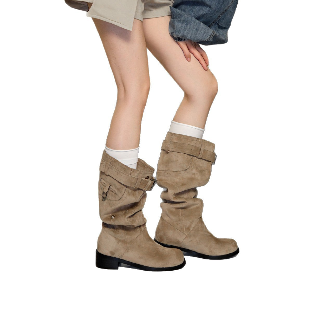 Damen modische Stiefel mit verstellbarem Gummibund und komfortablem Blockabsatz R&B