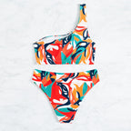 Damen Einseitiger Bikini mit geometrischem Muster und hoch geschnittenem Slip R&B