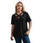 Damen Kurzarmshirt mit Kreuz-Ausschnitt R&B