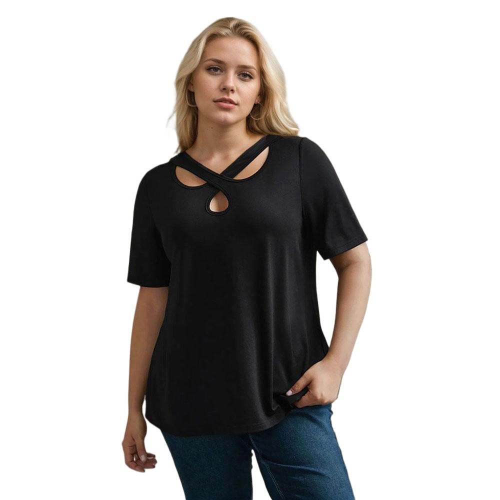 Damen Kurzarmshirt mit Kreuz-Ausschnitt R&B