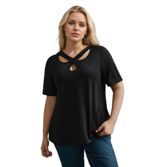 Damen Kurzarmshirt mit Kreuz-Ausschnitt R&B