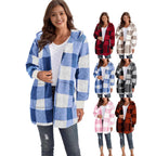 Damen Fleecejacke mit Karomuster und Kapuze R&B