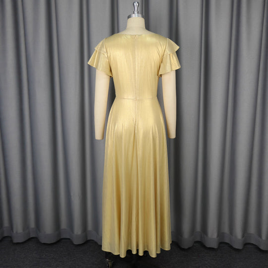 Damen glamouröses Abendkleid mit elegantem V-Ausschnitt und voluminösen Rüschensäumen R&B