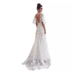 Damen Elegantes Maxikleid mit floralem Spitzenmuster und sanften Ärmeln R&B