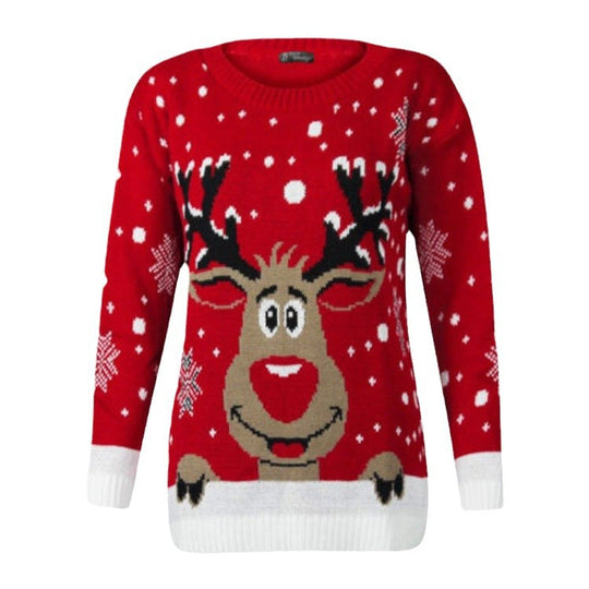 Damen Weihnachtspullover mit fröhlichem Rentier-Design und weichem Material R&B