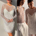 Damen Glitzerndes Cocktailkleid mit schimmernden Pailletten und langen Ärmeln R&B