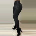 Damen Figurbetonte Kunstleder-Leggings mit Schnallen-Details R&B