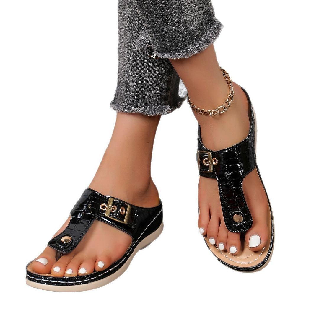 Damen Komfortable Zehentrenner-Sandalen mit eleganter Schnallenverzierung R&B
