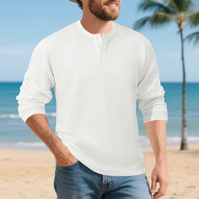 Herren Elegantes Langarmshirt mit Knopfleiste und strukturiertem Stoff R&B
