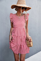 Damen Viskosekleid mit Rüschendetails und kariertem Design R&B