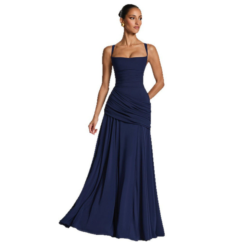 Damen Elegantes Maxikleid mit raffiniertem Raffung und schmalen Spaghetti-Trägern R&B