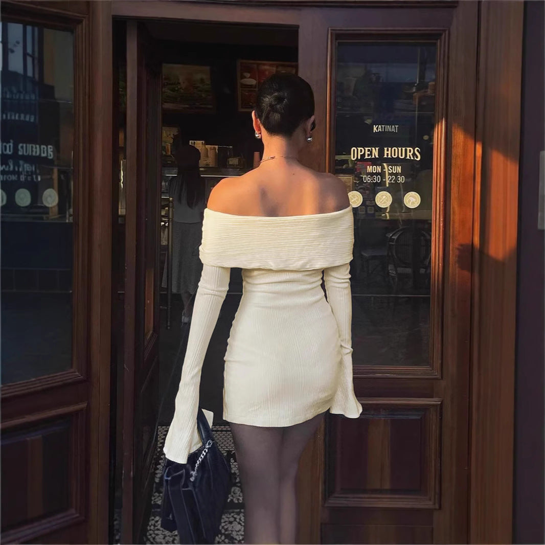 Damen Minikleid mit Off-Shoulder Design und dekorativen BindR&Bändern R&B