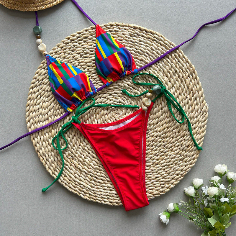 Damen Triangel-Bikini mit raffinierter Schnürung und Kontraststreifen R&B