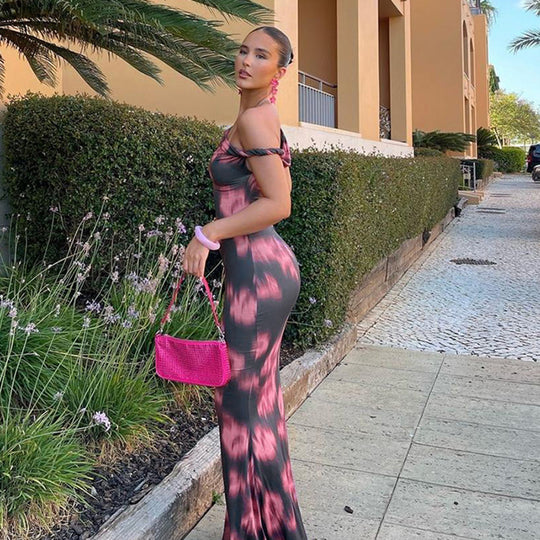 Damen figurbetontes Maxikleid mit asymmetrischem Design und einzigartigen Rüschendetails R&B