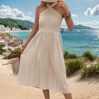 Damen Midikleid mit Schickem Asymmetrischem Design und Plissiertem Rock R&B