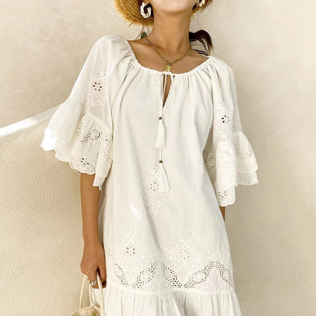 Damen Luftiges Sommerkleid mit Spitzenverzierungen EB