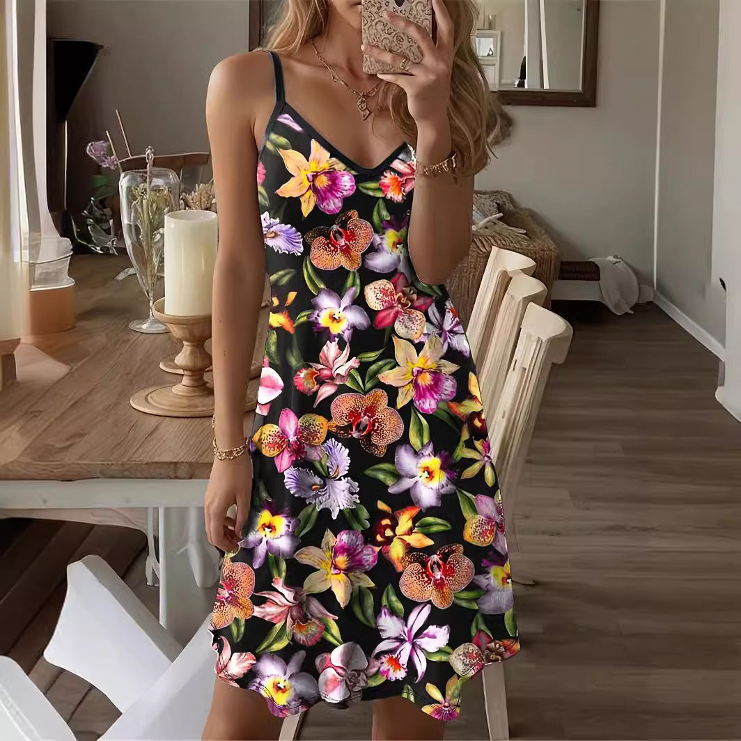Damen Spaghettiträger Kleid mit elegantem floralem Design R&B
