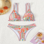 Damen Triangel-Bikini mit verstellbaren Trägern und buntem Muster R&B
