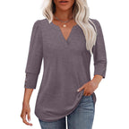 Damen V-Ausschnitt Bluse mit dekorativen Knopfdetails R&B
